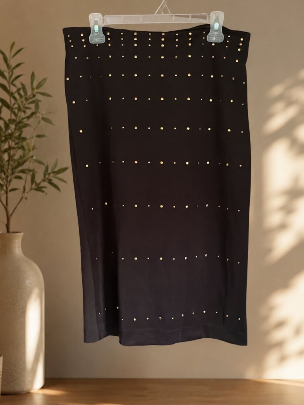 New York & Company 7th Avenue Black Gold Studded Pencil Skirt NWT Size 12